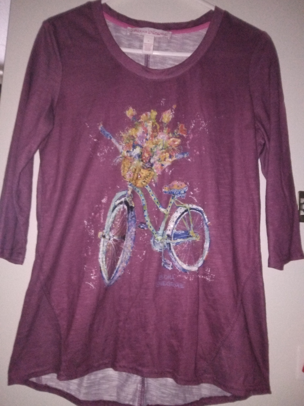 LEOMA LOVEGROVE Sz M Purple Bicycle Graphic Long Sleeve Top
